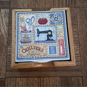 Vintage quilter friends ceramic and cork coasters set of 4